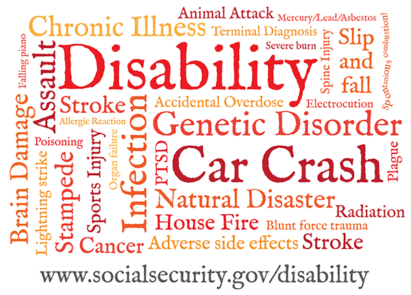 A word cloud of conditions that might cause disability