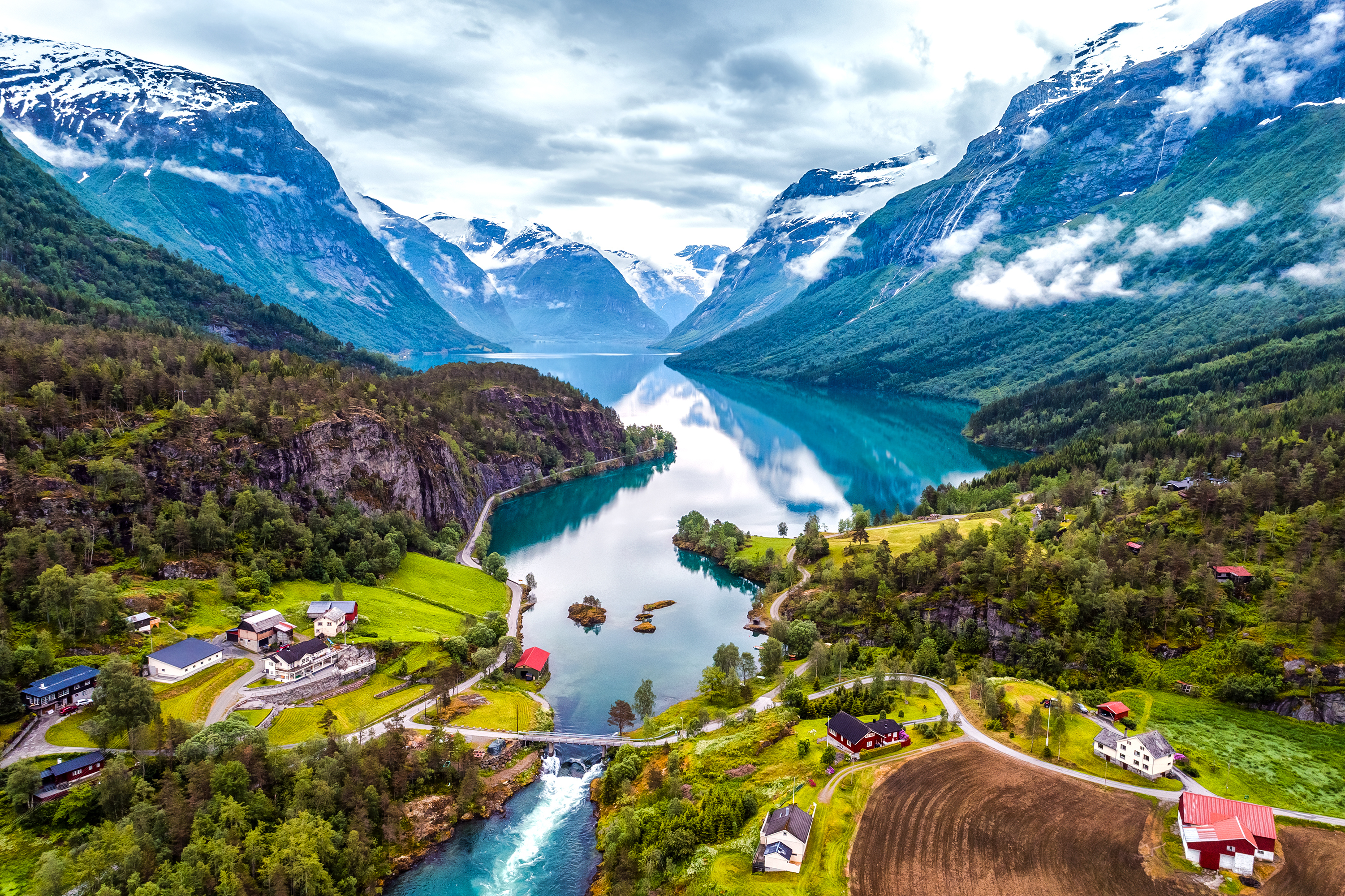 Farmsteads on a Norwegian fjord.