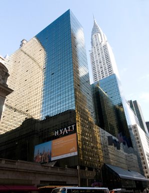 The Grand Hyatt Hotel in New York City, seen from street level