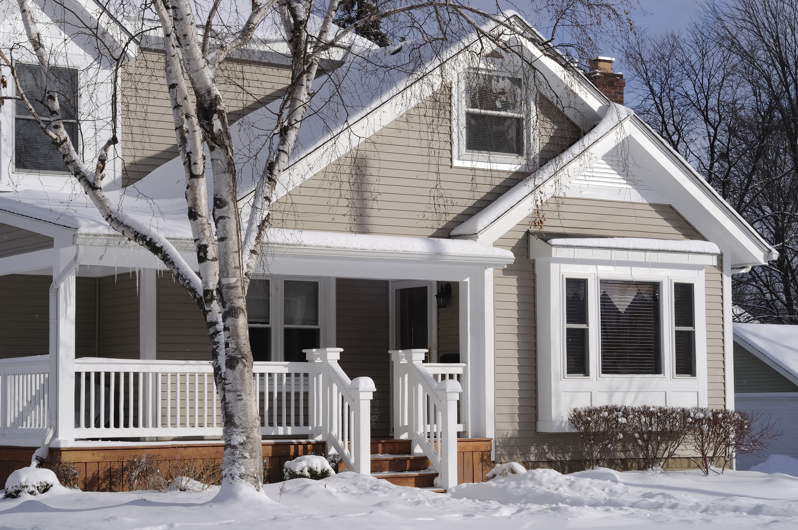 A suburban house in winter.