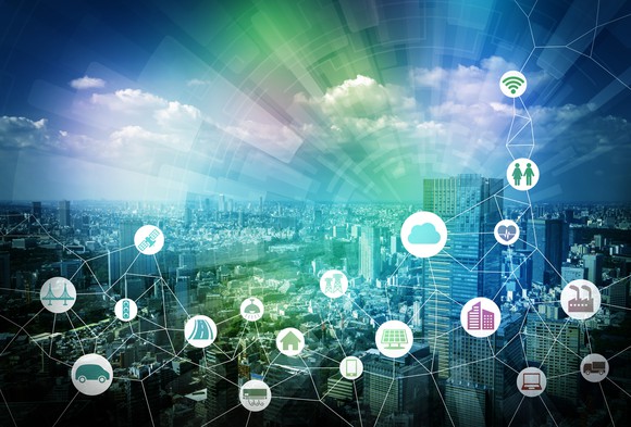 Artist's rendering of Internet-connected things throughout a city.