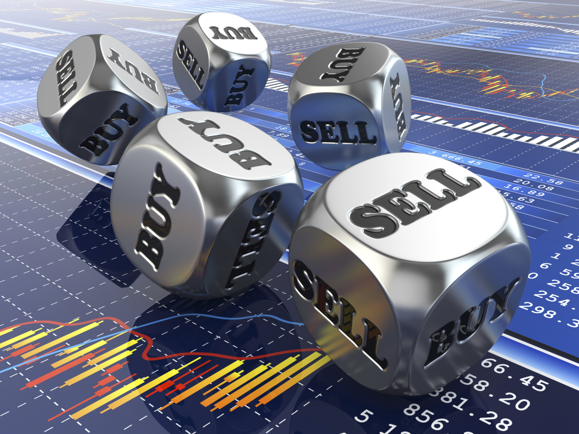 GettyImages-470277287 -- Investing dice buy sell with sell closest