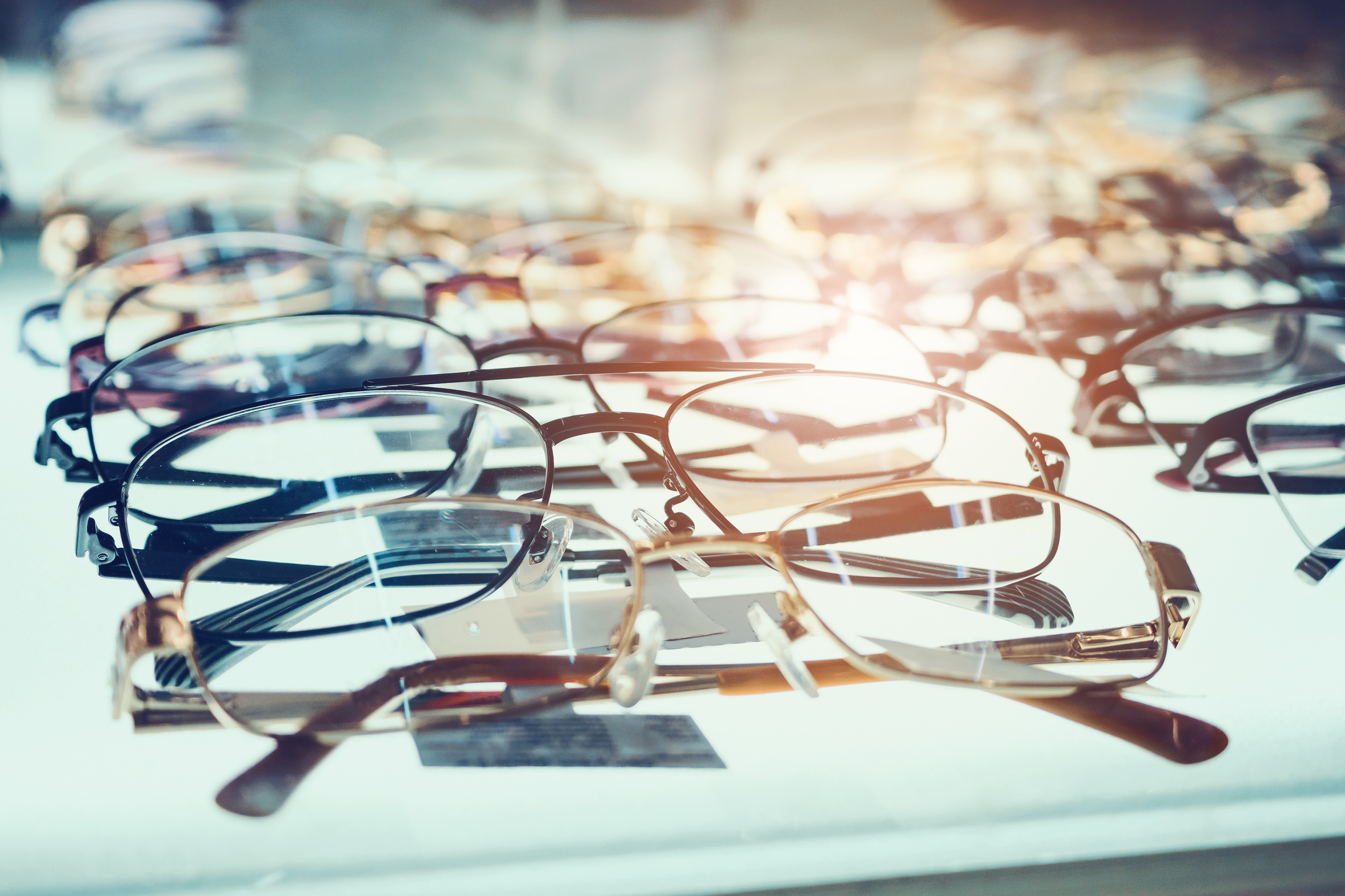 A sunlit row of glasses
