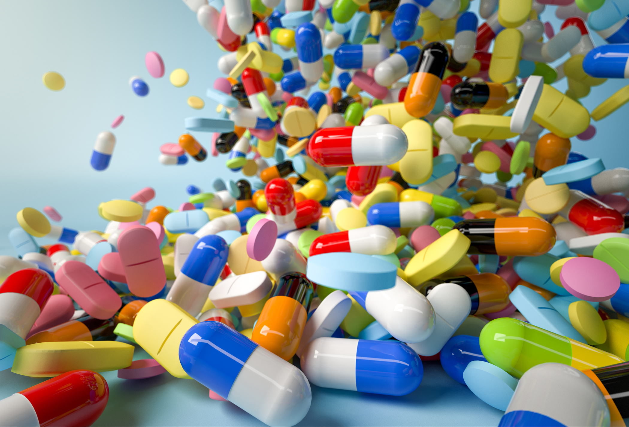 Falling prescription drugs pills and capsules