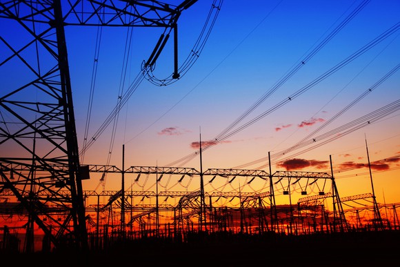 Electrical lines at sunset