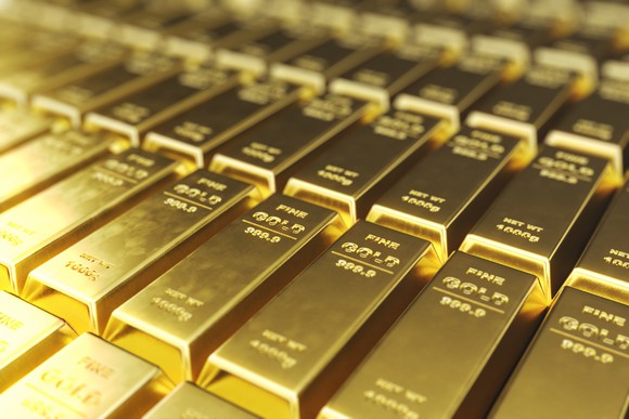 Lines of gold bars, neatly side-by-side