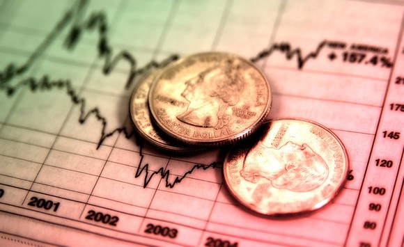 Photo of quarters on top of stock chart