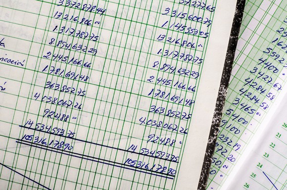 Financial ledger with numbers.