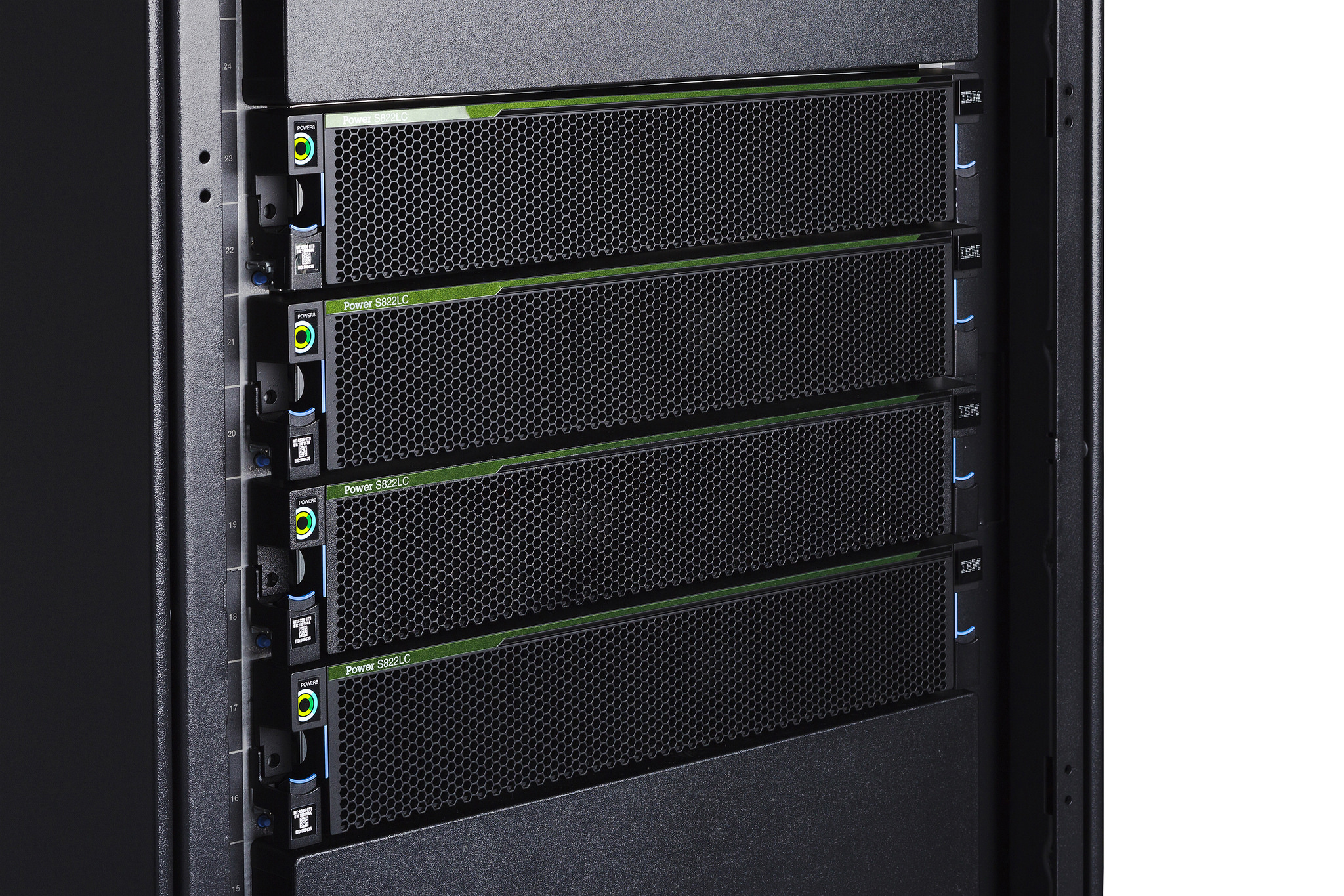 Rack of IBM AI servers.