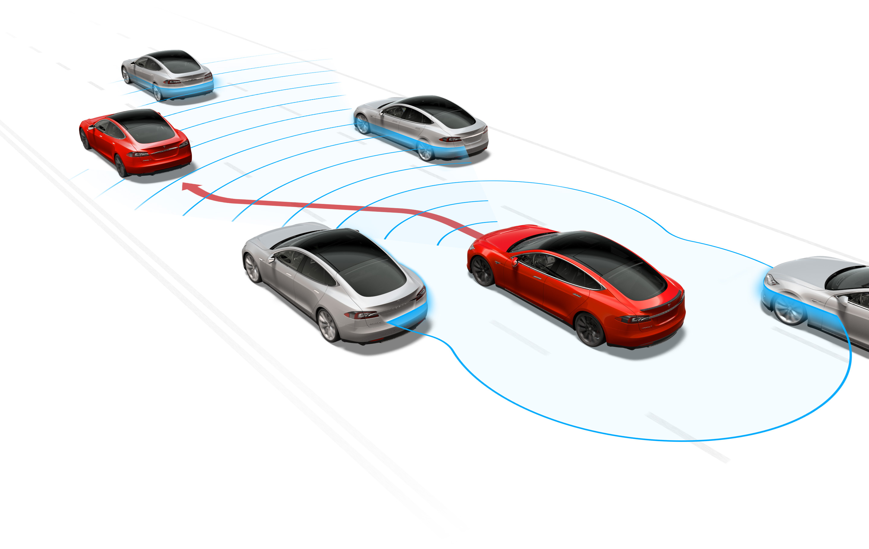Sketch of several self-driving cars.