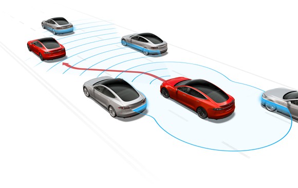 Sketch of several self-driving cars.