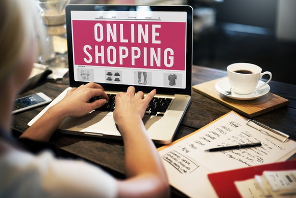 Online shopping banner on computer screen