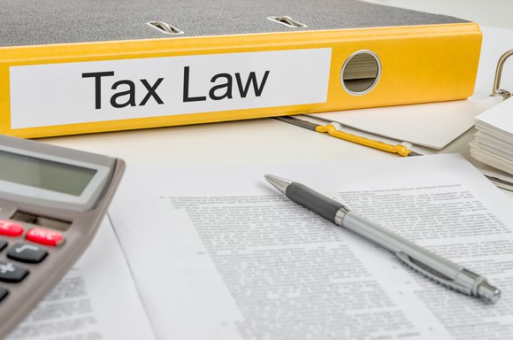 Binder with "tax law" label