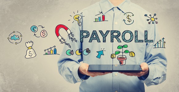 Word payroll in a man's hands