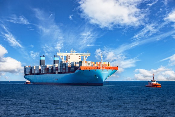 Shipping vessel on open water