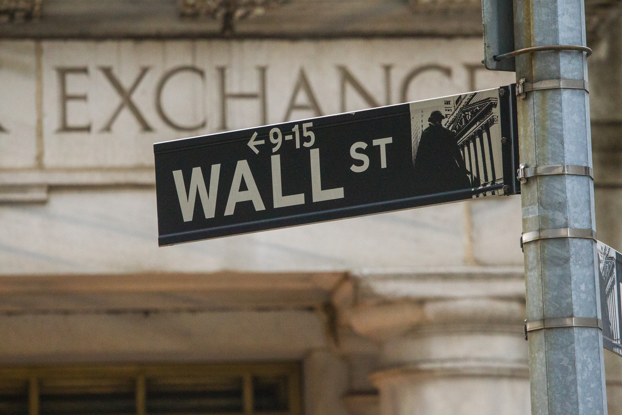 Wall Street sign outside the stock exchange.