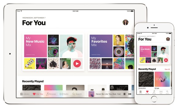Apple music running on different Apple products.