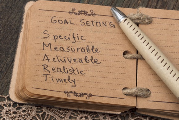 Acronym "SMART" written in notebook.