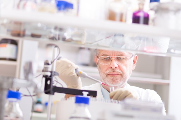 Lab researcher conducting tests.