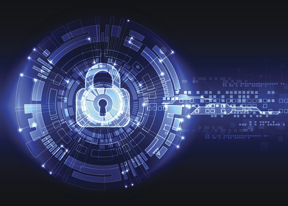 A computer image of a lock in cyberspace.