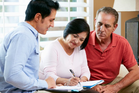 Couple meeting with financial advisor.