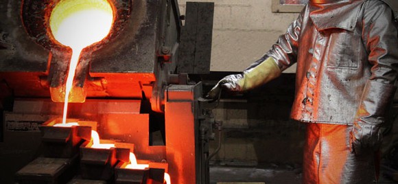 Pouring molten gold at McEwen's El Gallo project in Mexico