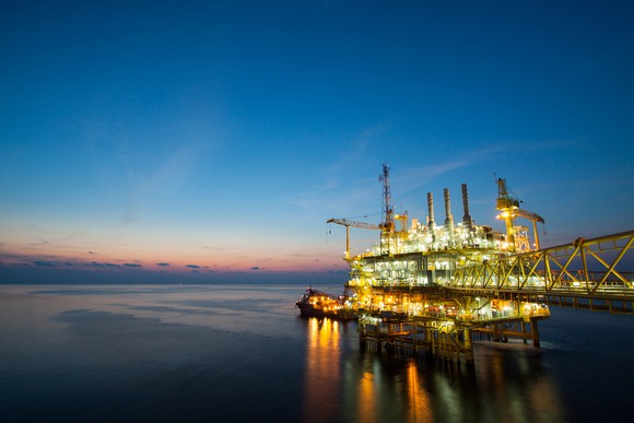 Oil platform at night