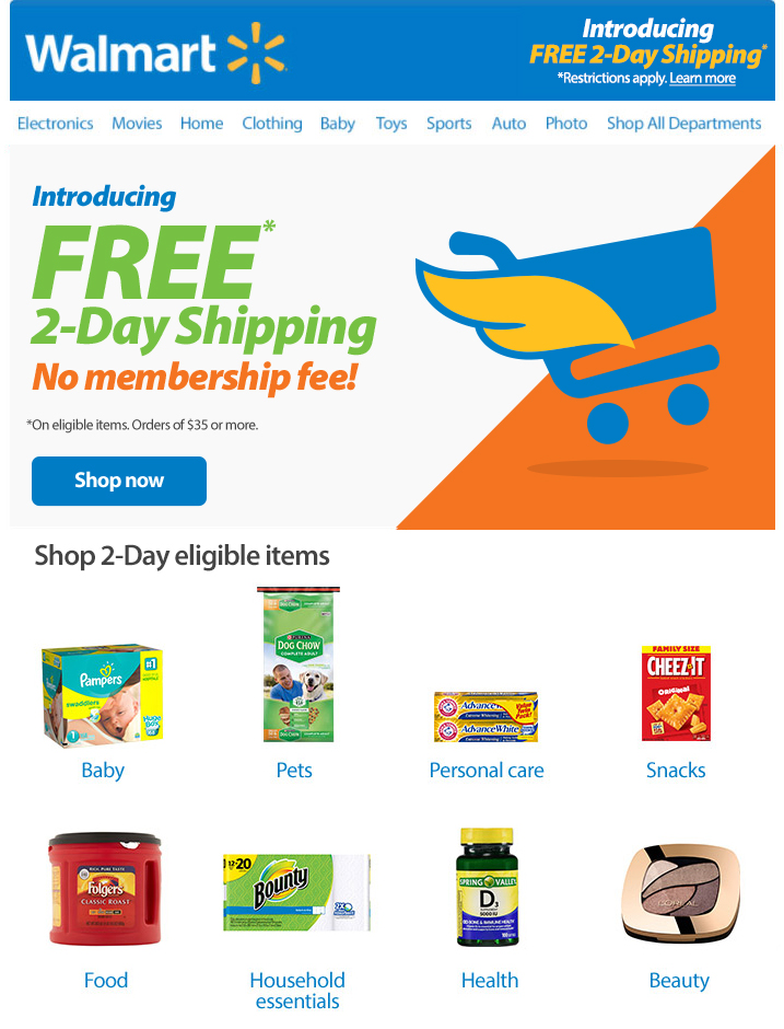 An ad for Wal-Mart's  free two-day shipping program