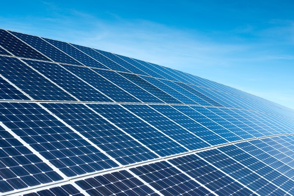 Solar panels generating energy on a sunny day.