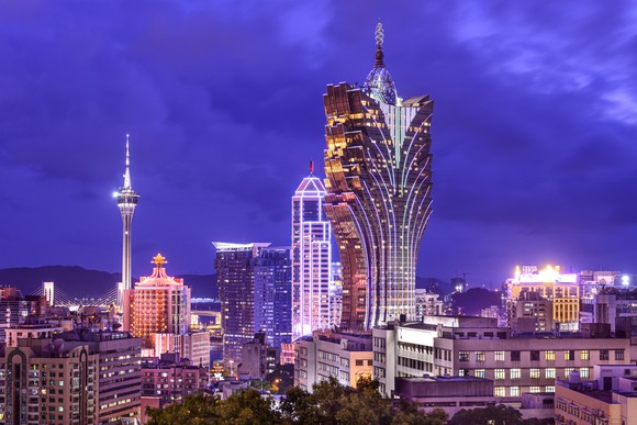 Macau's skyline at night.
