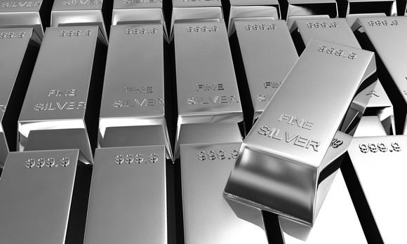 Stacked bars of silver.