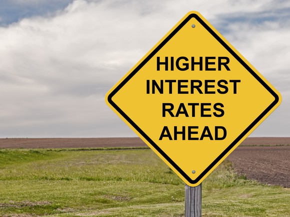 road sign that says higher interest rates ahead