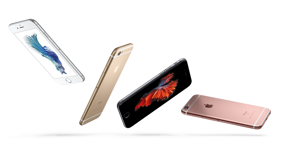 A group of Apple iPhones at different angles.