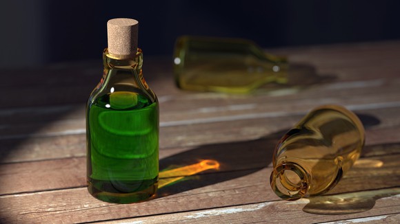 Bottle of green liquid