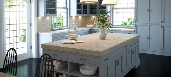 A kitchen with one of Caesarstone's countertops installed.