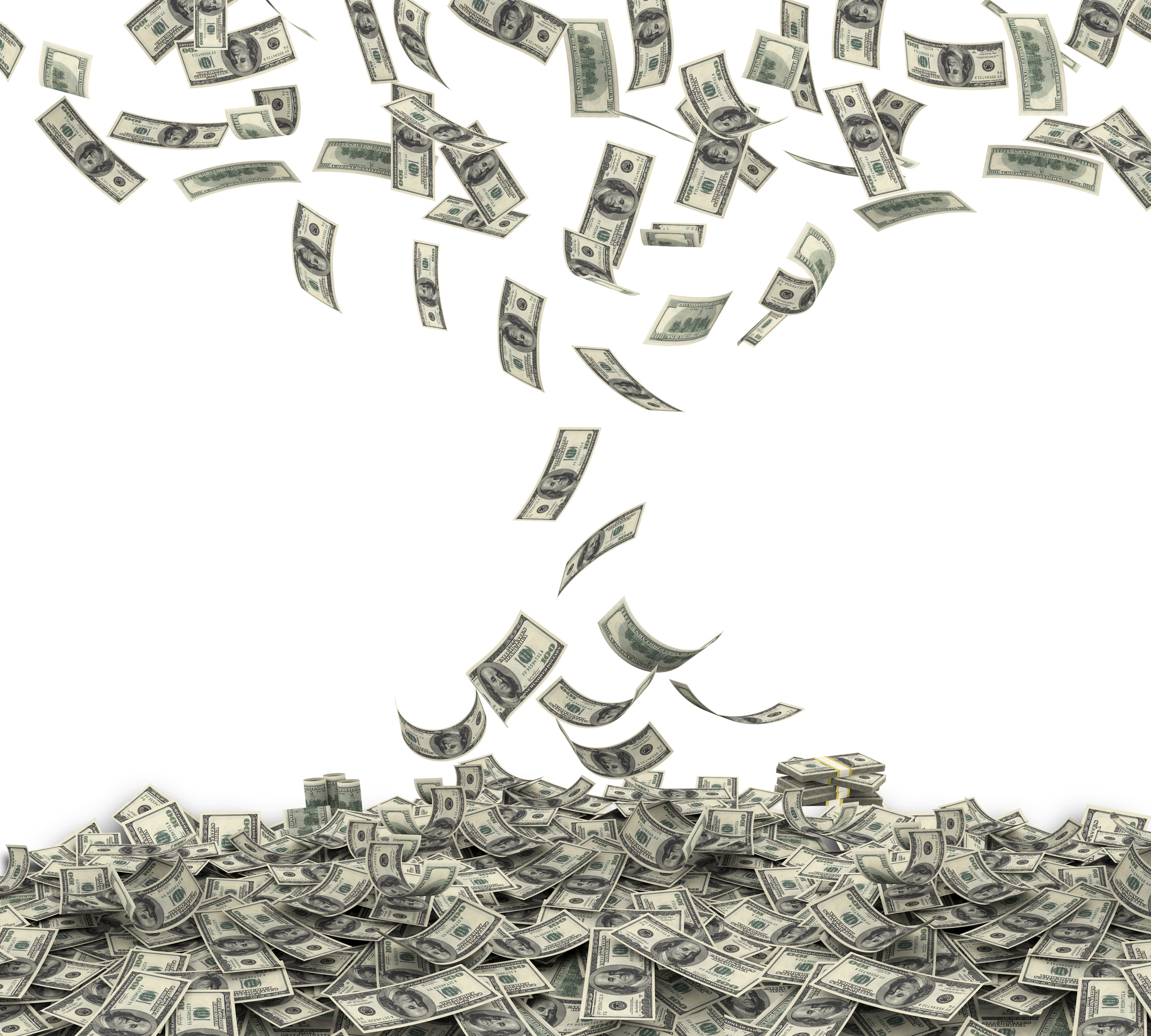 Money falling into large pile