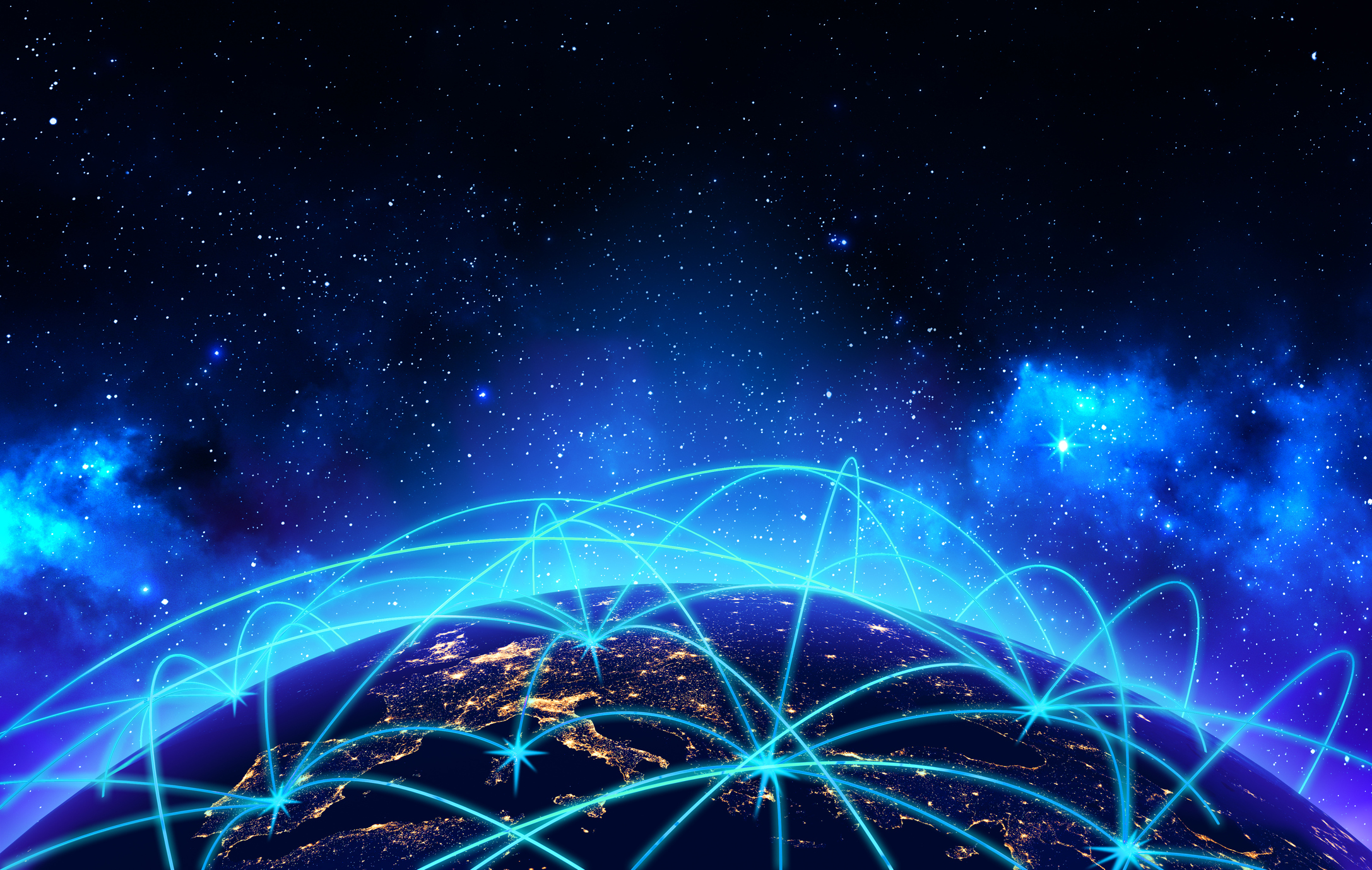 Illustration of communication bouncing around the world.