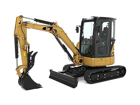 A Caterpillar mini excavator