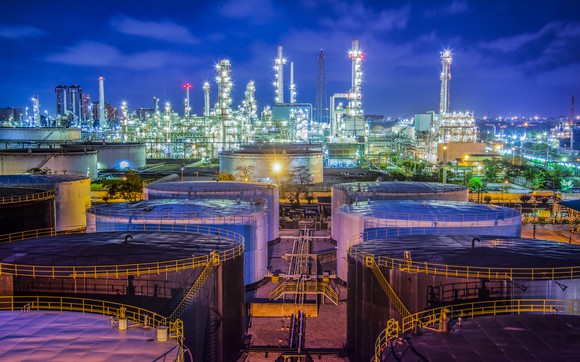 Oil refinery under lights