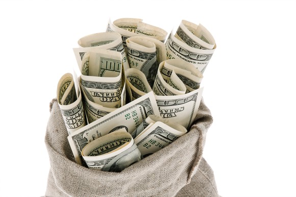 Bag of 100 dollar bills.