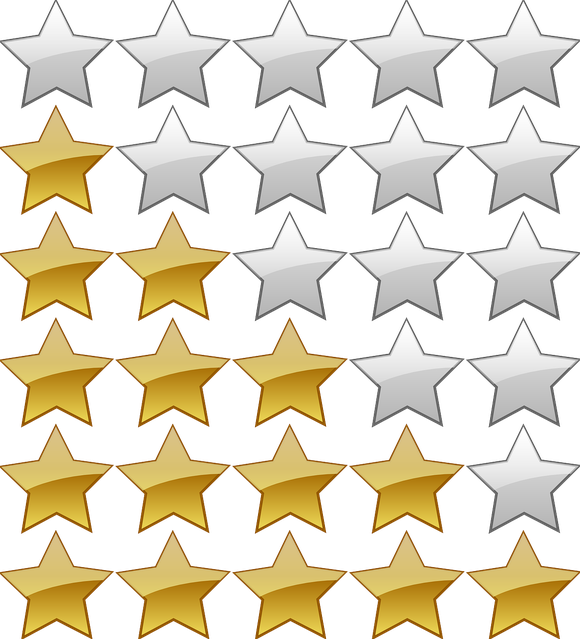 rows of stars, some in gold, showing a 5-star rating system.