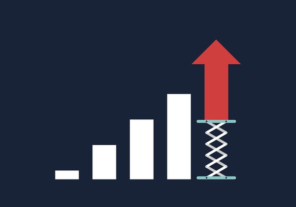 A cartoon bar graph showing growth.