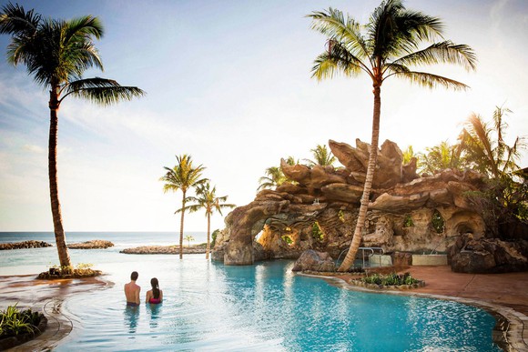Hotel pool looking out to the ocean.