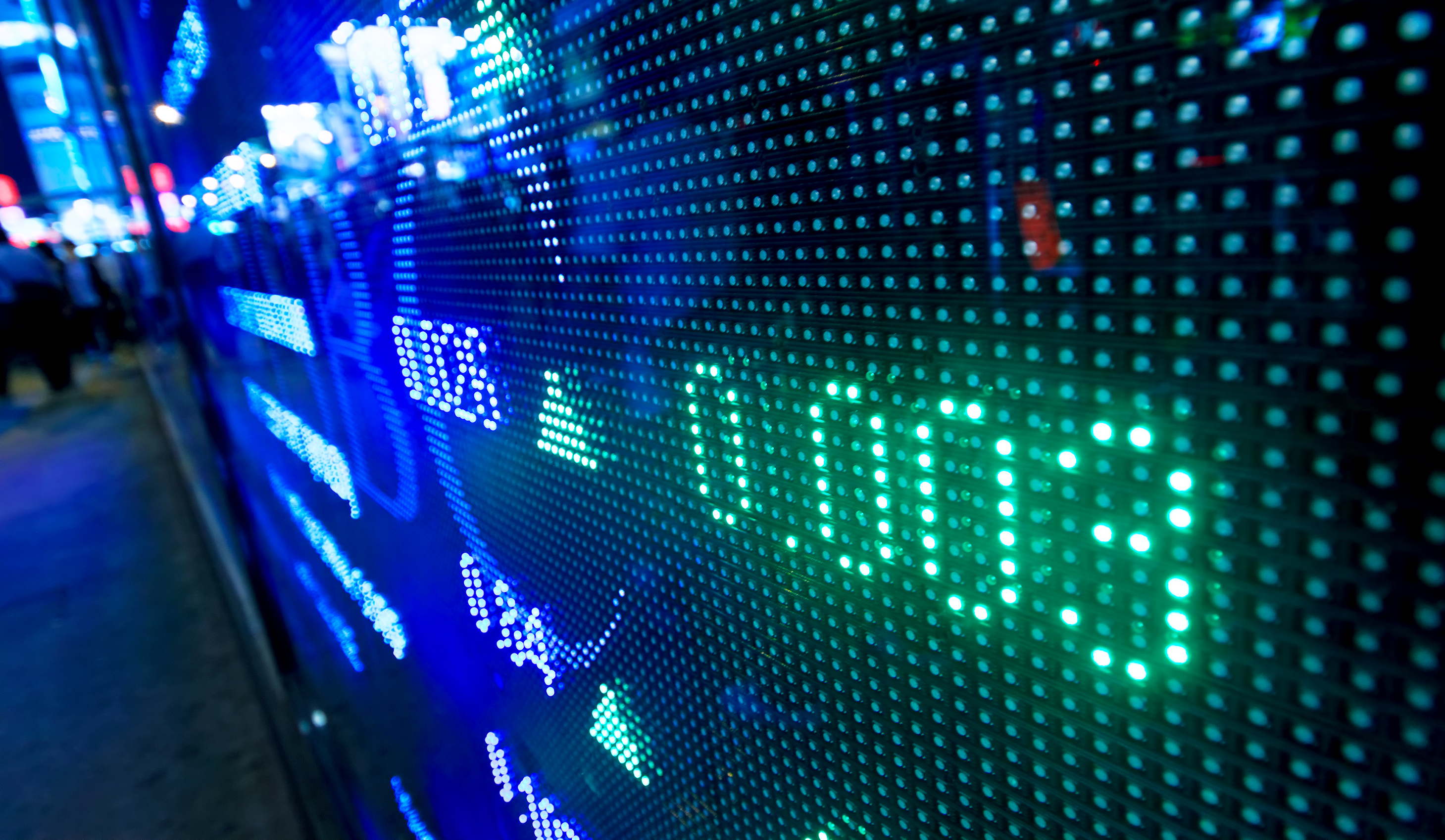 Rising prices on a stock market ticker screen