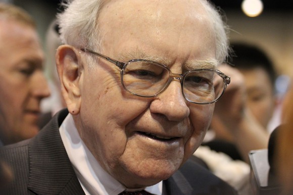 Warren Buffett speaking to reporters at Berkshire Hathaway's annual meeting.