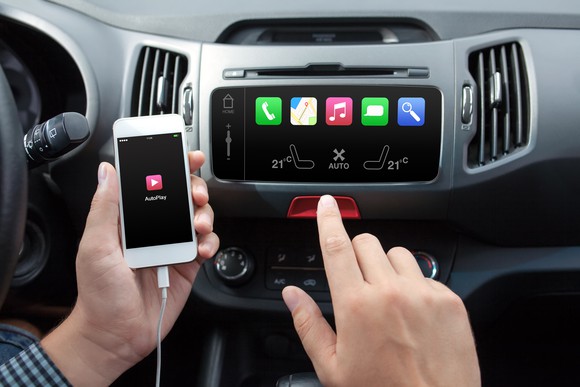 Car radio playing tunes from a mobile phone