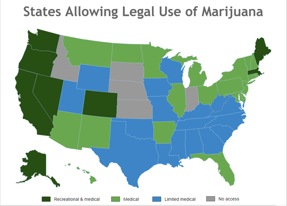 Map of states legalizing marijuana