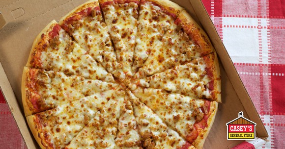Casey's General Store pizza in a delivery box