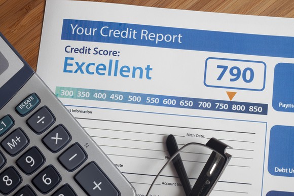 A credit report with a 790 score, equating to an excellent score.