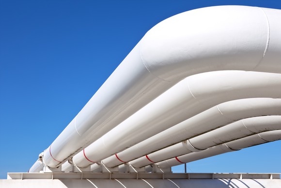 Natural gas pipelines on blue sky background